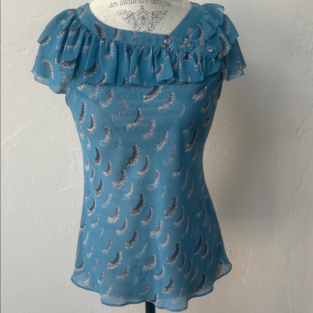 4/$20 Vintage Style Teal Ruffled Women's Blouse